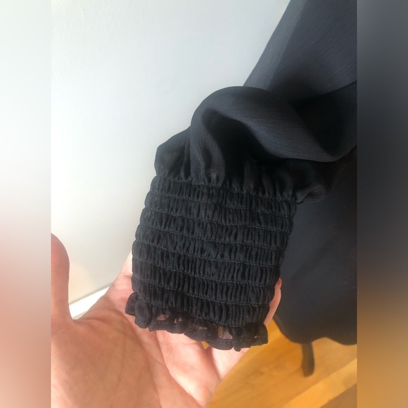 SMOCKED O.P.T. BLACK PUFF SLEEVE PRINCESSCORE COTTAGECORE ROYALCORE MIDI DRESS - Picture 3 of 8